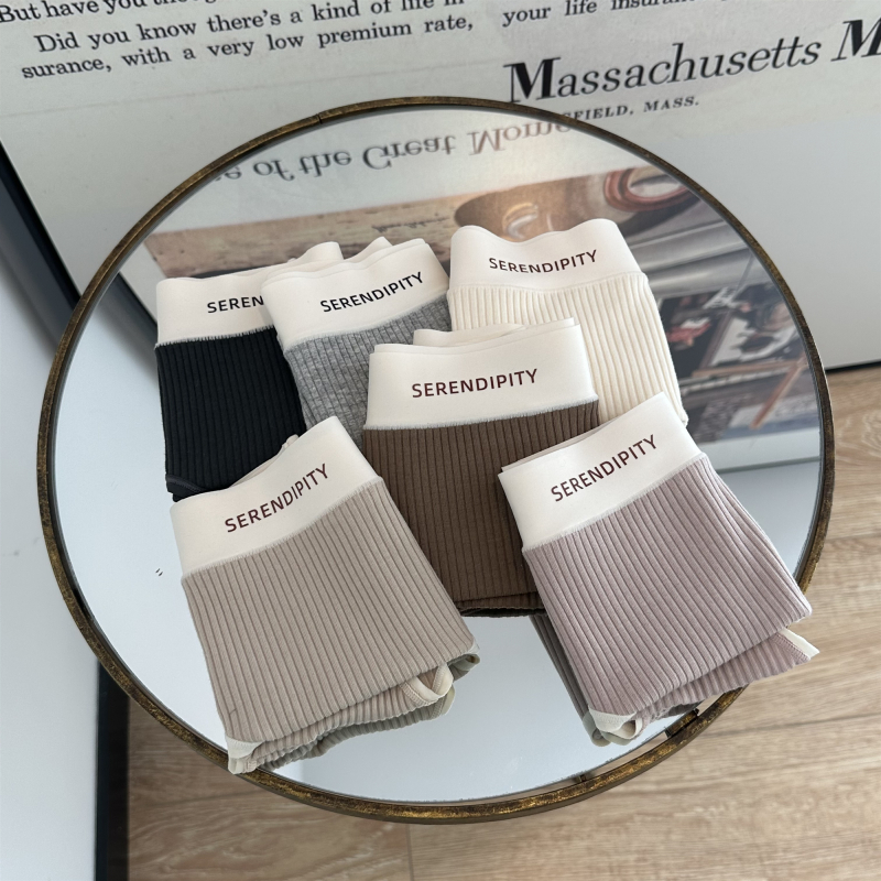 螺纹拼接英文舒适内裤中腰