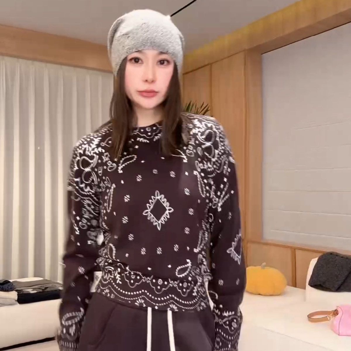 林肉肉【满印腰果花圆领针织衫】美式复古纯棉内搭打底毛衣女秋冬,女装/女士精品,毛针织衫,淘宝优惠券,粉丝福利购,淘宝优惠卷