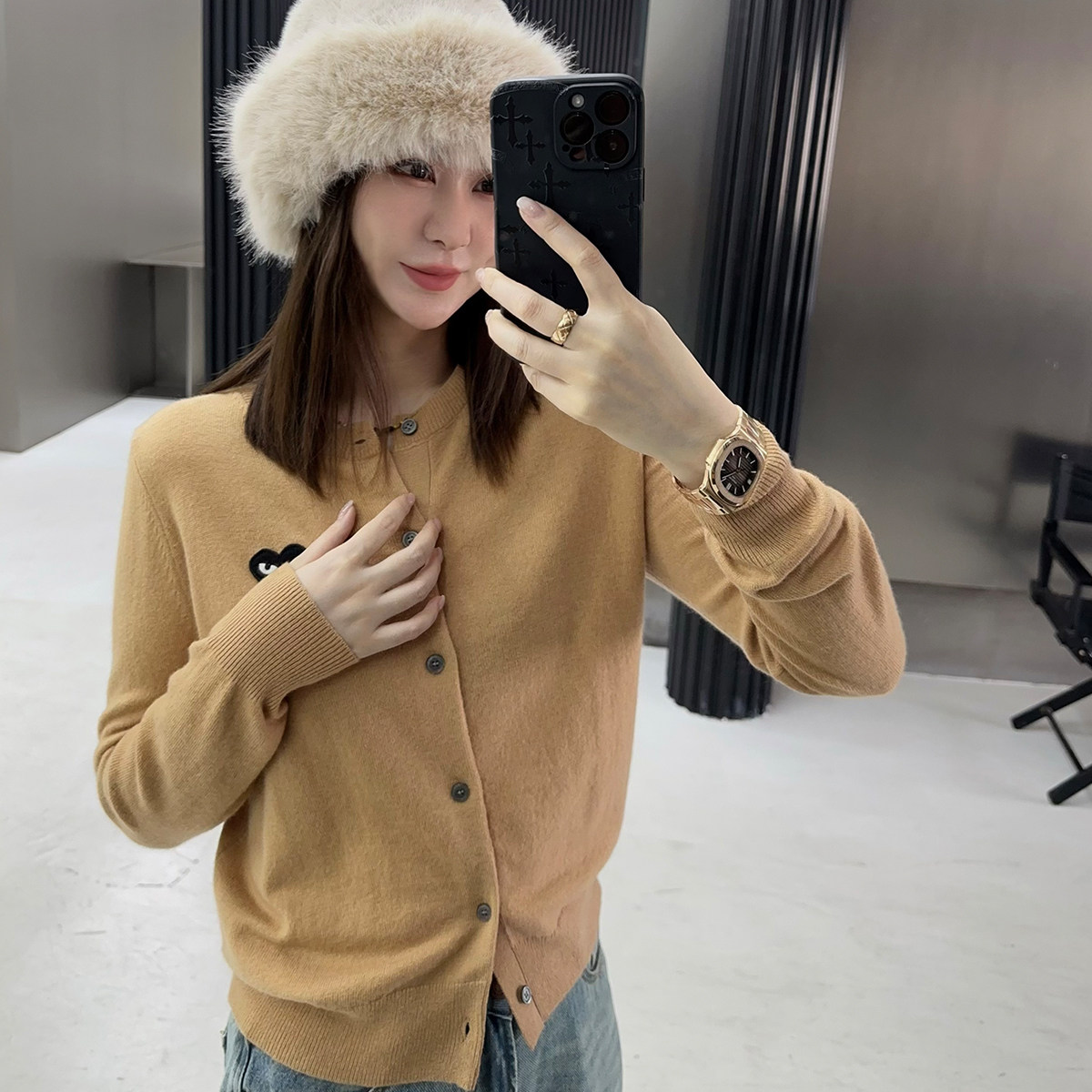 林肉肉【爱心针织开衫】灰色刺绣长袖毛衣外套女秋冬新款百搭上衣,女装/女士精品,毛针织衫,淘宝优惠券,粉丝福利购,淘宝优惠卷