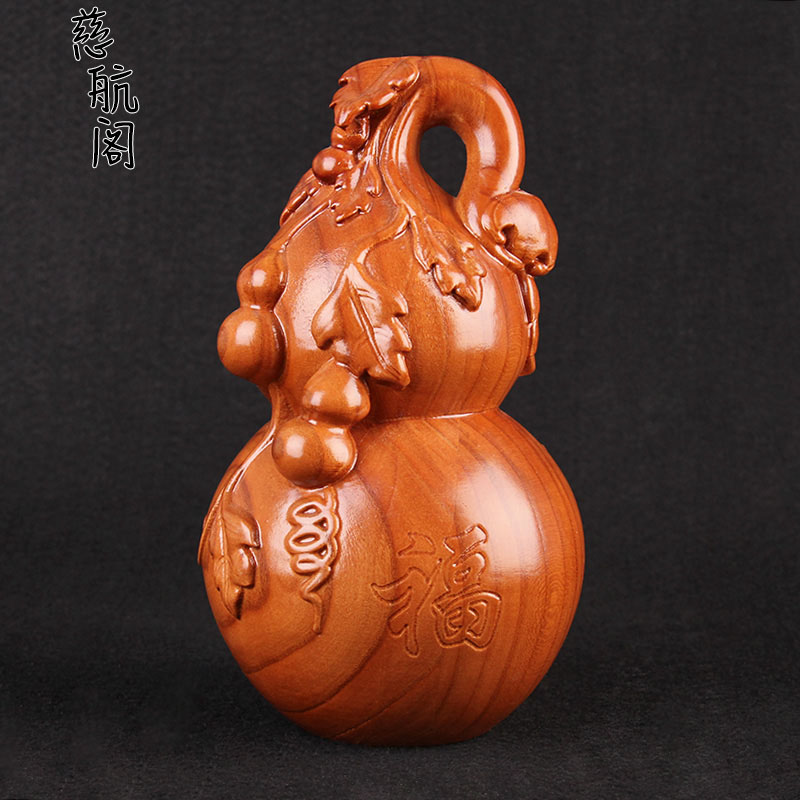 桃木葫芦摆件子孙葫芦木雕实木高端桌面办公室客厅家用工艺品家居
