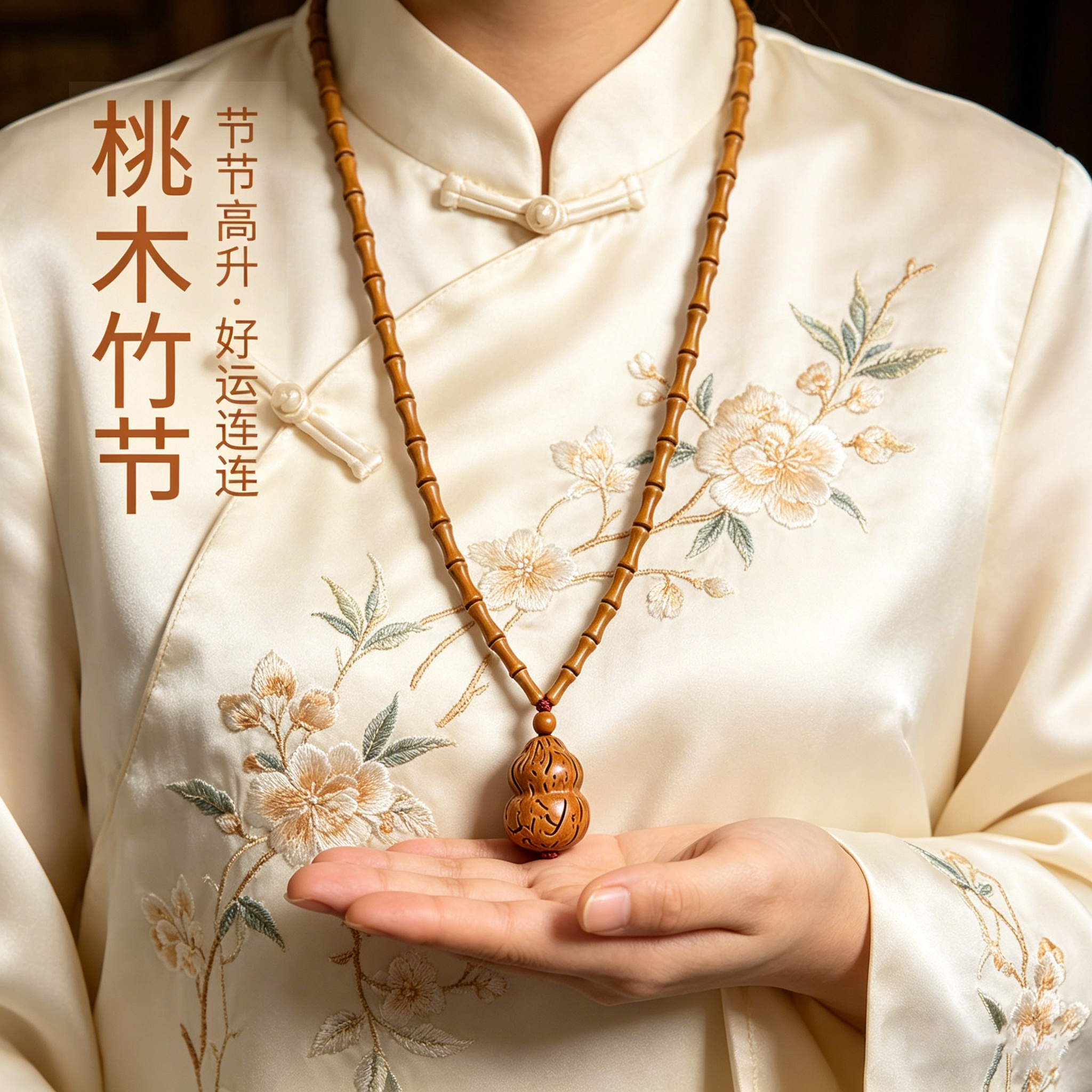桃木竹节胖葫芦手链项链脖挂108颗男女节节高升平安桃核手串中式