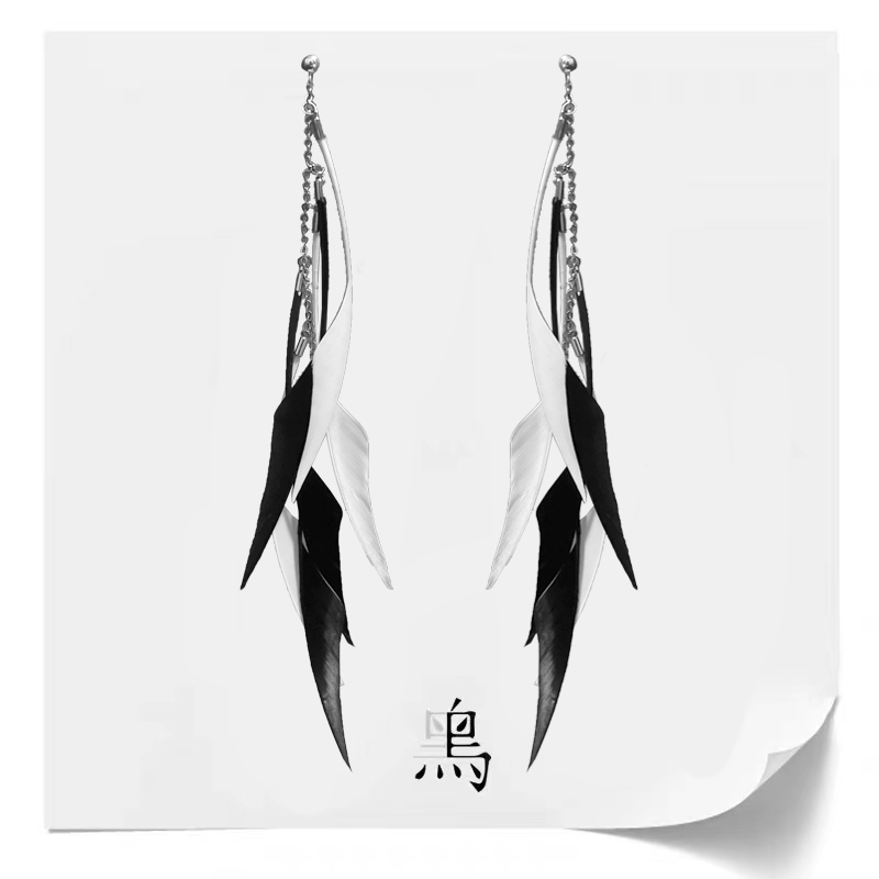 黑鸟简约羽毛女士长款耳环