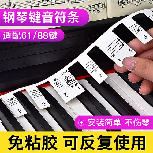 钢琴键盘贴纸电子琴音标贴88键61键五线谱简谱琴键贴免粘贴音符条