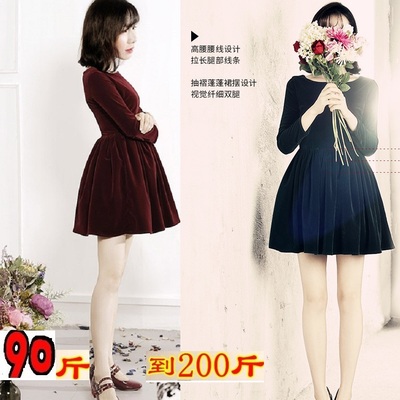 高端金丝绒赫本连衣裙子蓬蓬裙