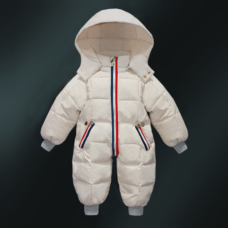 儿童连体羽绒服加厚爬服冬装男女童白鸭绒宝宝哈衣外套羽绒服