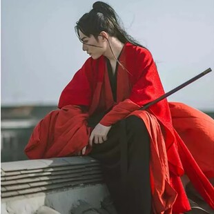 偏偏公子高端汉服逍遥游汉服红色剑客服装男生汉服帅气男士战袍长