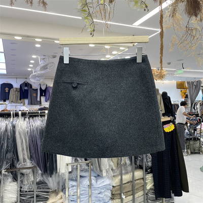 8090服饰B25839正版秋冬韩系高腰显瘦百搭A字羊毛呢料短裙半身裙