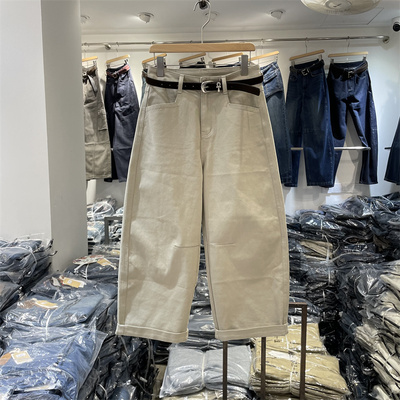 欧洲站2025秋新品韩版高腰宽松显瘦卷边九分阔腿牛仔裤女72967-2