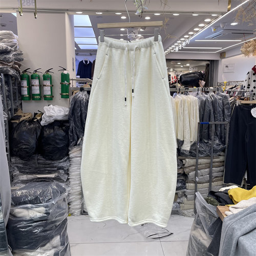 3R3正品冬新款韩系高腰显瘦宽松休闲加绒加厚弯刀阔腿裤女9380-1