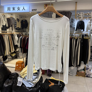 T恤衫 韩系宽松百搭字母印花长袖 打底上衣女 春季 GEZI格子53056正品