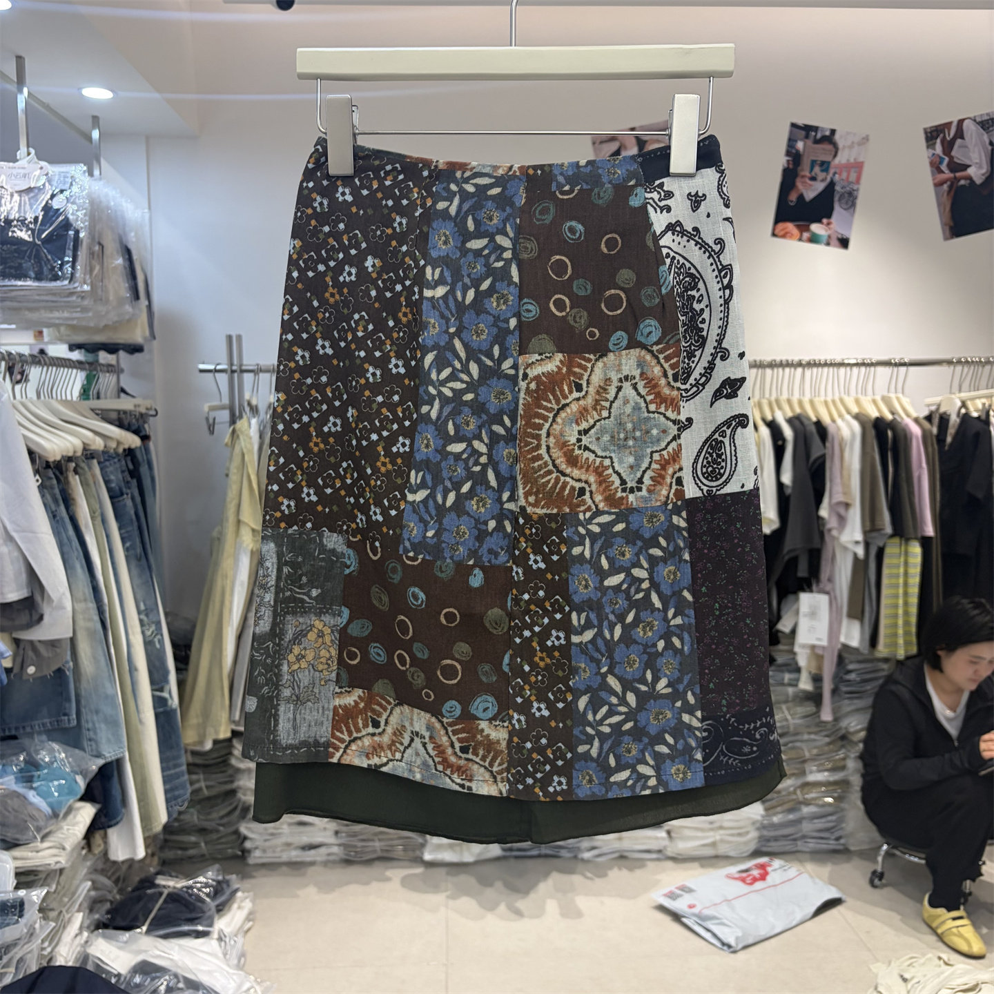 FANKO梵蔻8097正版夏新款韩系拼接网纱设计后开衩度假风半身裙女