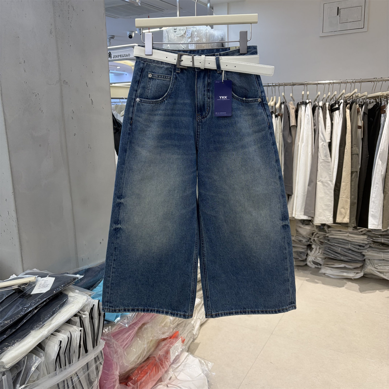 GM60112正品春季韩版高腰宽松显瘦百搭小个子八分裤阔腿牛仔裤女