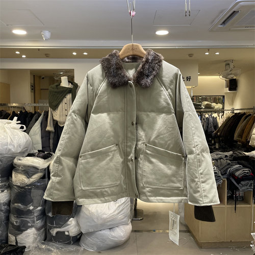 BU&FAN布凡正版冬季韩版宽松百搭毛毛领90白鸭绒休闲羽绒服外套女