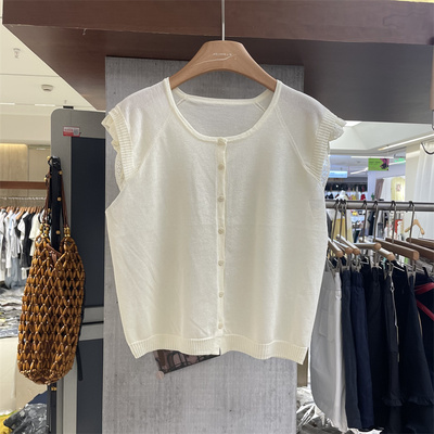 欧洲站2025夏新品韩版短款小飞袖花边亚麻冰丝针织衫上衣女36038