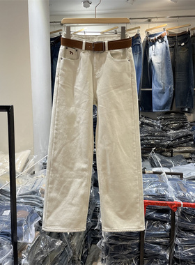 欧货73124-2正版冬新款韩系高腰显瘦百搭复合绒加厚直筒牛仔裤女