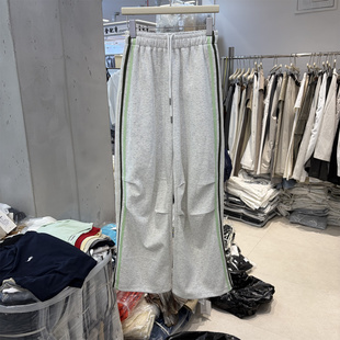 女宽松直筒阔腿卫裤 N9正品 褶皱运动休闲裤 韩系松紧腰显瘦美式 春季