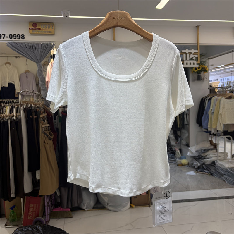 壹彩3333正品春夏新款韩版U领简约基础款百搭短袖T恤衫打底上衣女