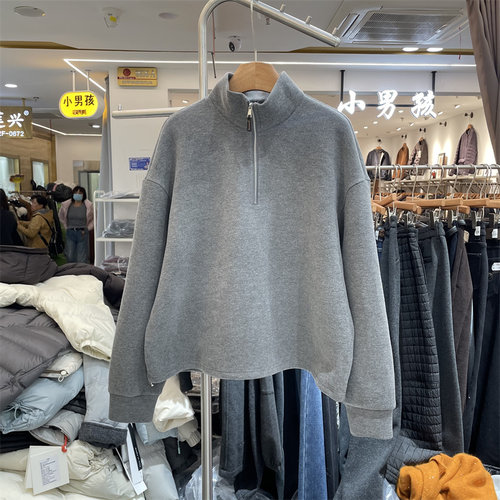 DX25S531正版冬季韩系宽松时尚立领半拉链加绒毛呢套头卫衣外套女