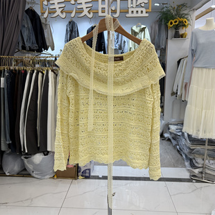 减龄设计感蕾丝飘带镂空针织衫 春韩系时尚 女 Family58011正品 One