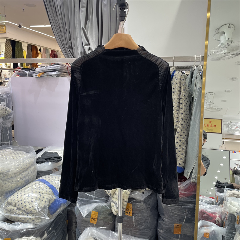 YZOY53301正版冬季韩版时尚立领拼接网纱洋气长袖丝绒T恤衫上衣女