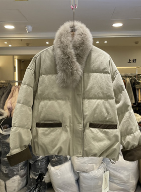 BUFAN布凡正版2025冬季韩系宽松时尚带毛领90白鸭绒羽绒服外套女