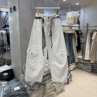 T-PLATFORM夏季新品韩系高腰显瘦百搭阔腿工装裤女宽松弯刀拖地裤