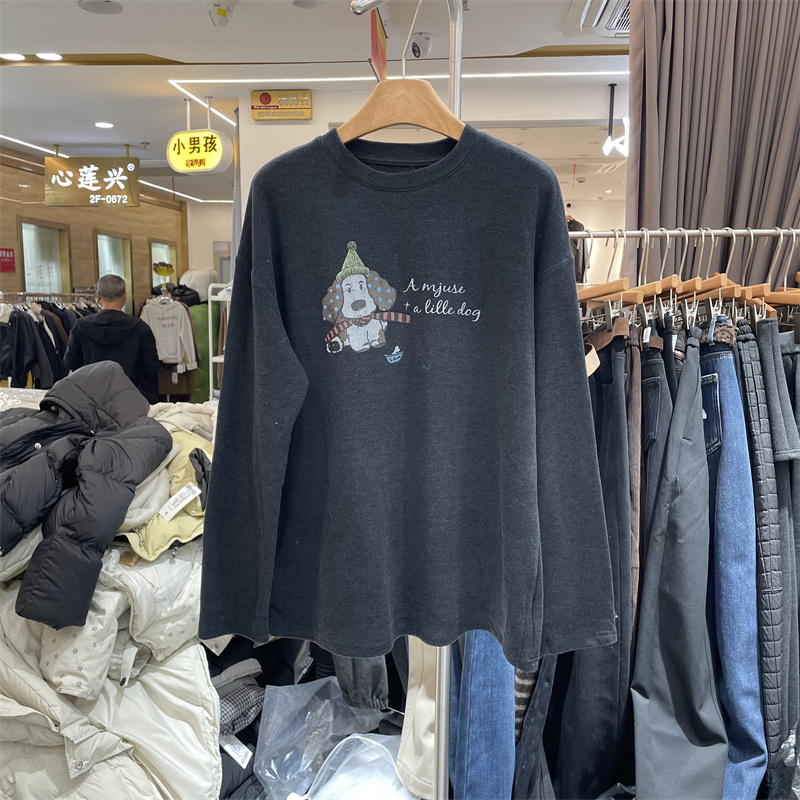 YHS91859-1正版冬新款韩版宽松圆领卡通字母印花T恤打底衫上衣女