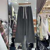 1冬季 新款 抽绳松紧腰显瘦百搭加绒加厚条纹休闲裤 欧洲站2586 女装