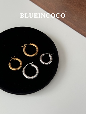 纯银925肯豆ins同款法式素圈极简hoop耳圈小众冷淡风耳环日常百搭