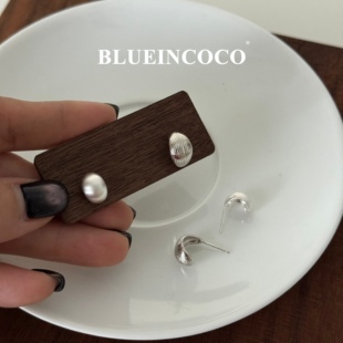 Blueincoco 925纯银磨砂条纹小银豆弧形耳钉简约小雨滴养耳钉耳环