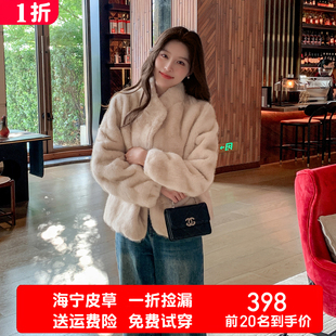 海宁整貂皮冬女士加厚水貂毛外套短款宽松大码皮毛一体小母貂皮草
