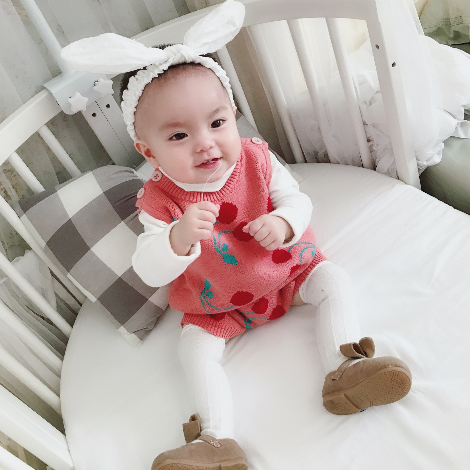 秋冬针织无袖3-6个月背心连体衣