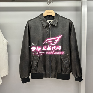 杰克琼斯潮酷飞行员夹克PU皮翻领机车防风棉服夹克 E11 224409049