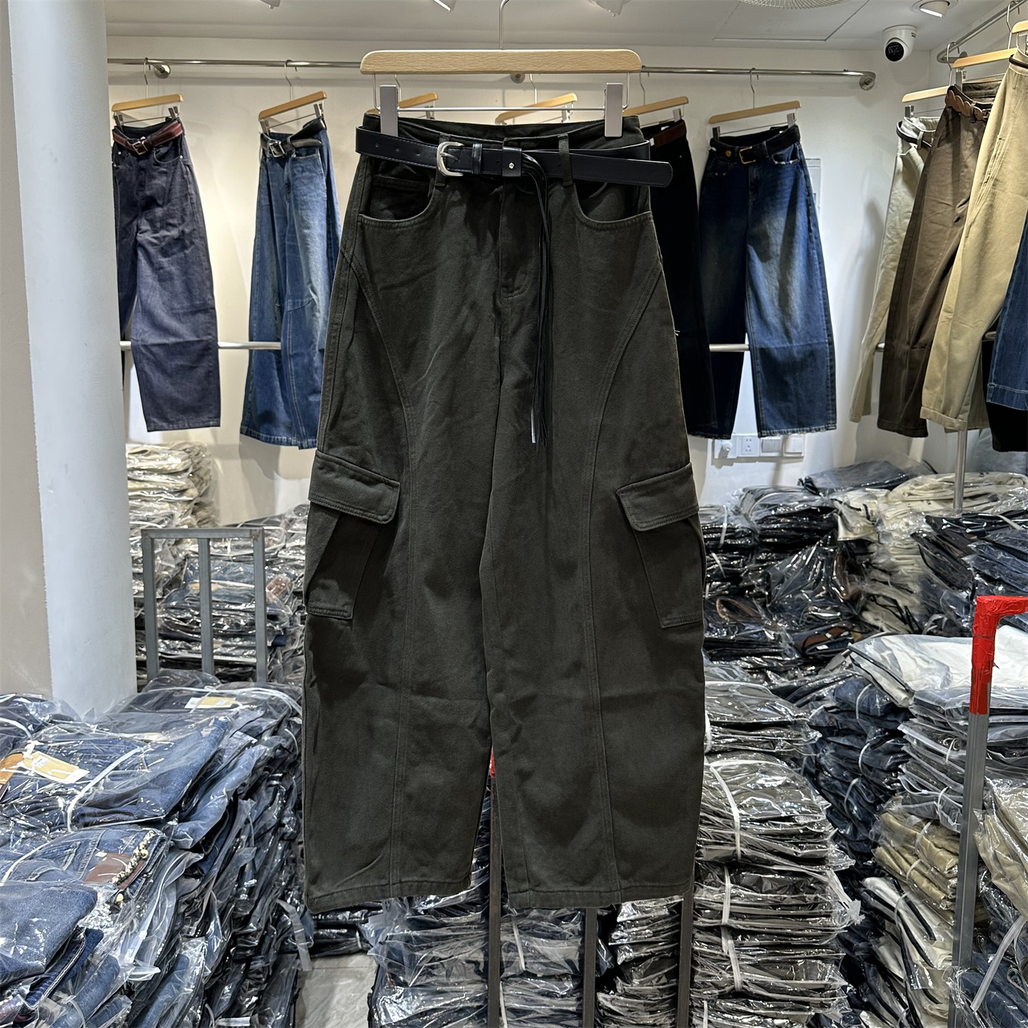 高腰显瘦宽松拖地弯刀裤女牛仔