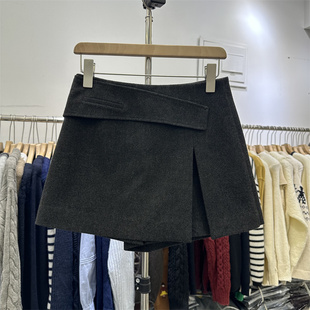 欧货2025秋冬季新款高品质显瘦高腰A字型半身裙裤毛呢短裤裙8090
