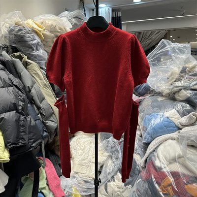 短袖羊毛衫两穿袖套泡泡袖毛衣女