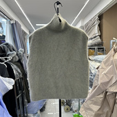 欧洲站2025秋冬高领全羊毛拉毛拉绒保暖无袖 柔软套头毛衣马甲背心