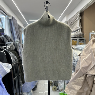 欧洲站2025秋冬高领全羊毛拉毛拉绒保暖无袖柔软套头毛衣马甲背心