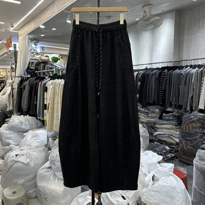 宽松阔腿加绒弯刀休闲卫裤女