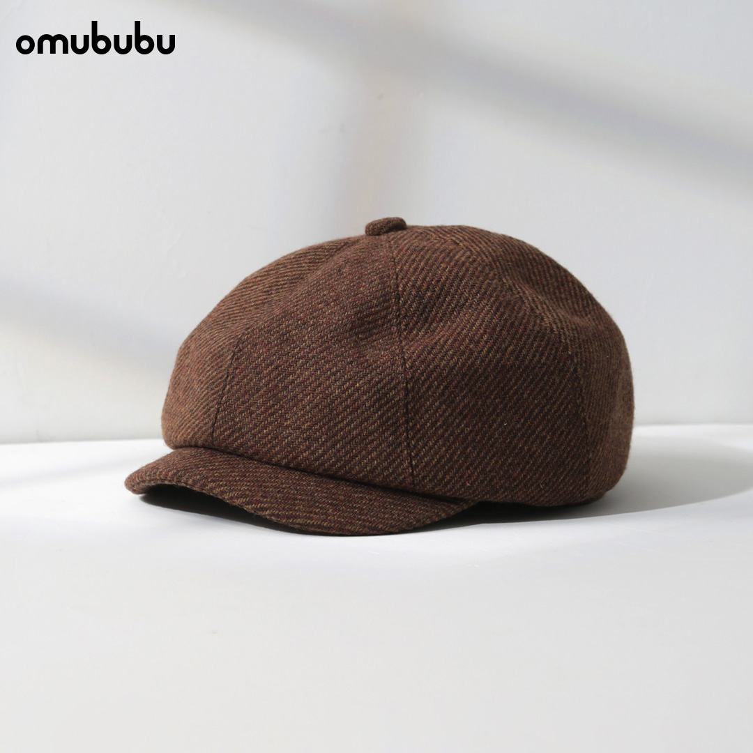 omububu英伦画家帽春秋冬羊毛呢加厚鸭舌帽老钱风old money报童帽