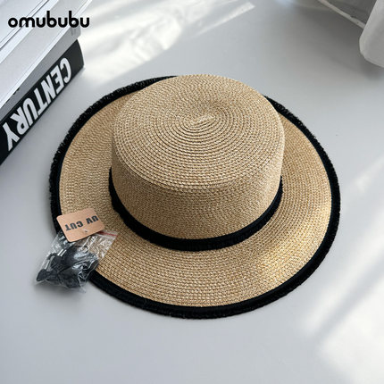 omububo原创设计草编帽子女夏季出游防晒遮阳平檐礼帽百搭显脸小