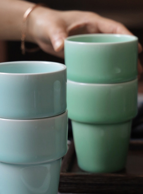 龙泉青瓷叠杯茶具茶杯210ml水杯办公杯酒店餐厅茶杯家用日式口杯