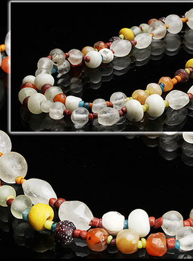 西洋古董二手进口老珠子古珠瓜楞珠玛瑙琉璃水晶多宝串女项链