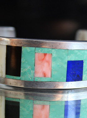 西洋古董珠宝首饰欧洲进口印第安Navajo纳瓦霍松石银手镯手排