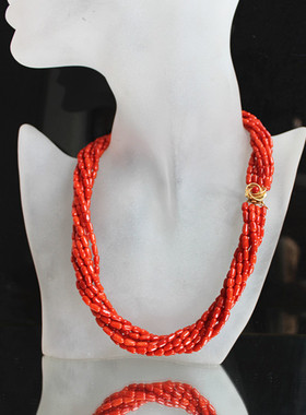 西洋古董珠宝首饰海外进口二手红红火火火14K红色宝石项链