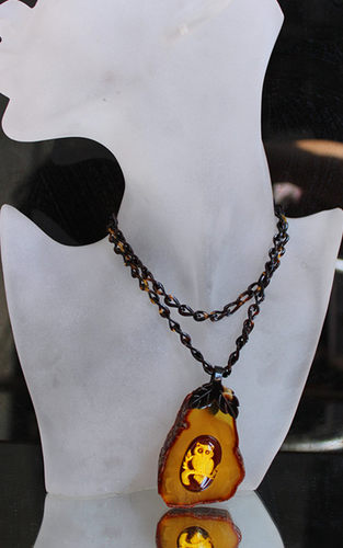 古董珠宝欧洲天然金珀项链老蜜蜡