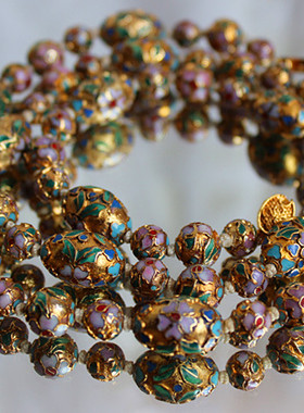 西洋古董进口珠宝首饰欧洲回流进口老景泰蓝珐琅浮雕鎏金项链