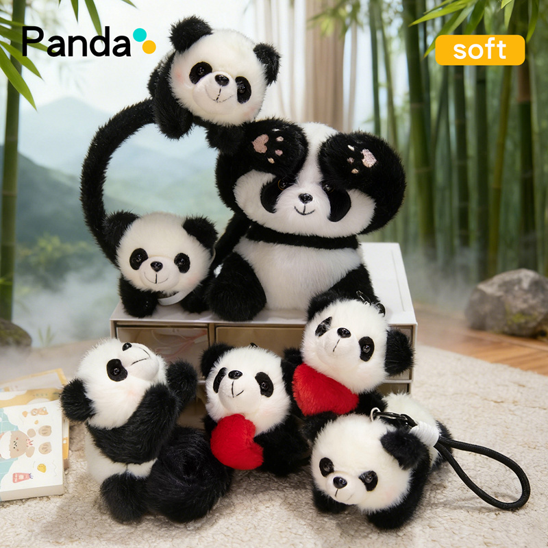 熊猫系列毛绒公仔啪啪圈发箍胸针抽拉挂件站肩玩偶动物园同款