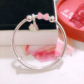 正品 小众 香港正生银饰蝴蝶结kt猫中童学生手镯足银999女可爱时尚