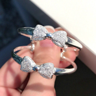 正品香港正生银饰足银S999纯银甜美拉丝蝴蝶结儿童手镯可爱宝宝镯